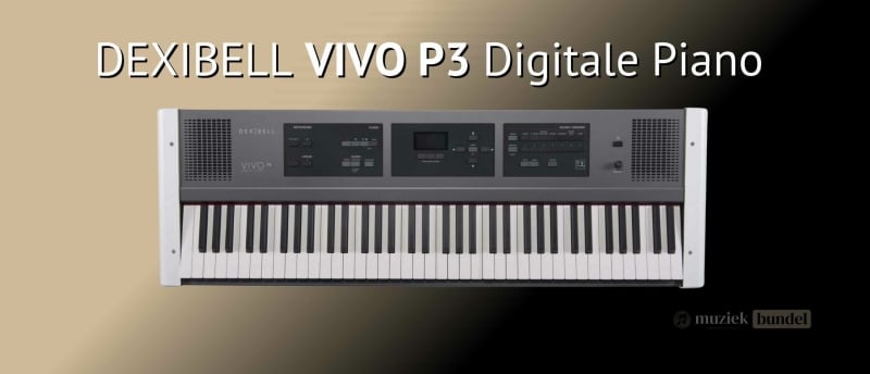 Dexibell Vivo P3, een compacte digitale piano met gewogen toetsen, True To Life Sound Engine en Bluetooth-connectiviteit, ideaal voor thuis en onderweg.