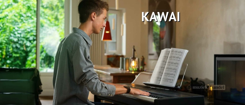 Kawai digitale piano, bekend om zijn realistische aanslag en rijke klankkwaliteit.