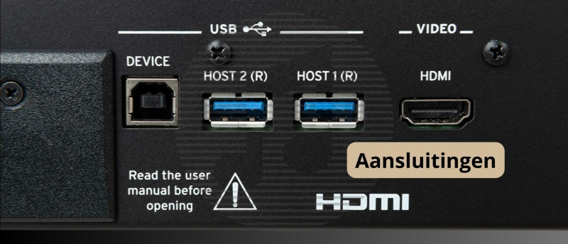 MIDI, USB, HDMI, audio-in en -uit, pedaalaansluitingen