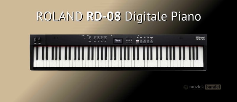 Roland RD-08 digitale piano met gewogen toetsen en hoogwaardige klankkwaliteit voor beginners en gevorderden.