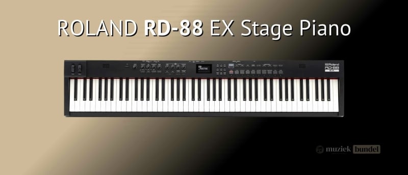 Roland RD-88 EX, een professionele en compacte stage piano met gewogen toetsen, SuperNATURAL-klanktechnologie en uitgebreide connectiviteit voor podium en studio.