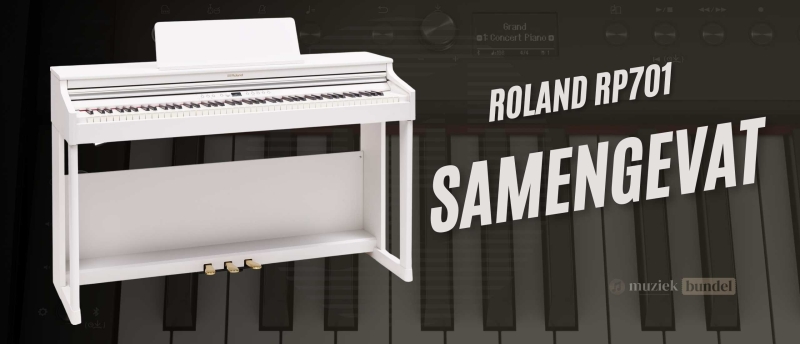 Een beknopte samenvatting van de Roland RP701 digitale piano, met een combinatie van stijl, kwaliteit, en moderne functies voor thuisgebruik.