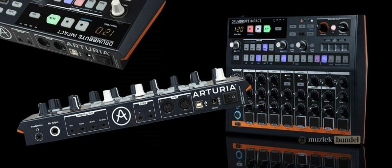 Bekijk alle specificaties van de Arturia DrumBrute Impact, inclusief analoge klanken, sequencer, aansluitingen en technische details.