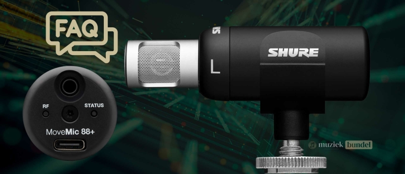 Lees de veelgestelde vragen over de Shure MoveMic 88+, van compatibiliteit en batterijduur tot opname-modi en gebruik met camera’s en smartphones.