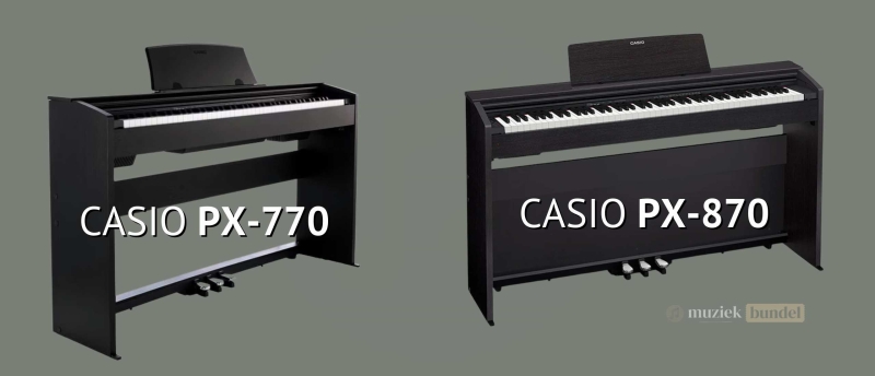 Vergelijking van functies en specificaties tussen de Casio Privia PX-770 en PX-870 Digitale Huiskamerpiano's.