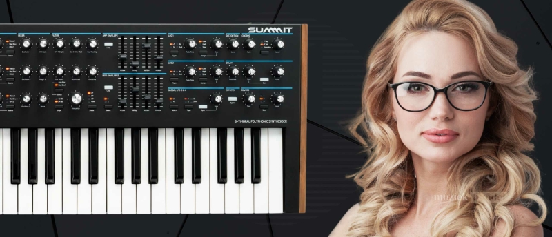 Novation Summit synthesizer met focus op toetsen en bedieningspaneel, ideaal voor veelzijdige muzikanten.