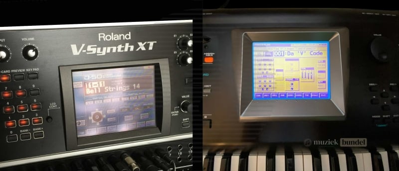 Vergelijking tussen de Roland V-Synth met toetsen en de V-Synth XT rackversie met D-50 emulatie en vocoder.