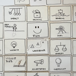 Getekende symbolen en pictogrammen voor zakelijk tekenen, uitgewerkt tijdens de Graphic Jam.
