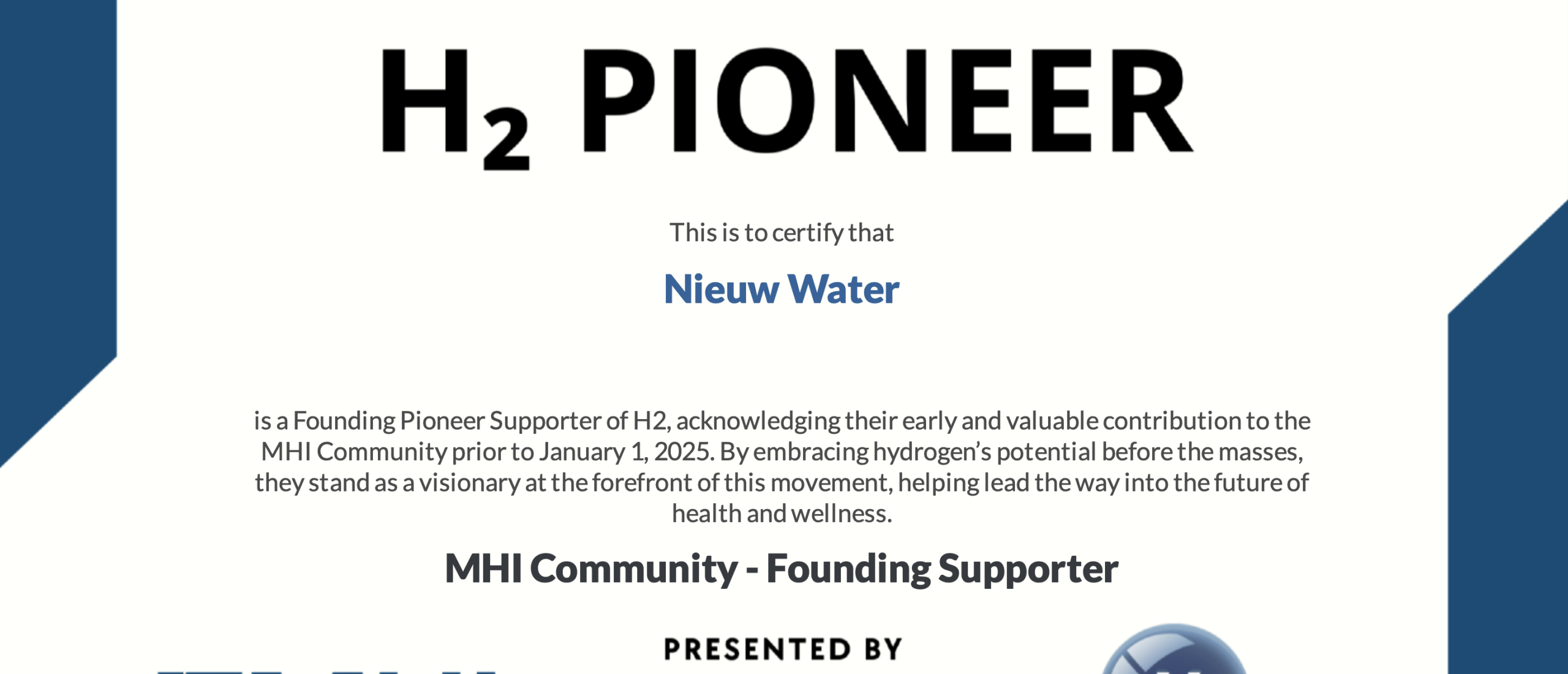 Certificaat MHI H2 Pionier