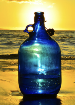 Blauwe 5 liter fles met beugel