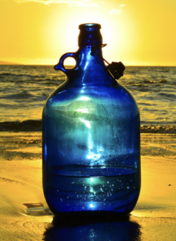 Blauwe 5 liter fles met beugel