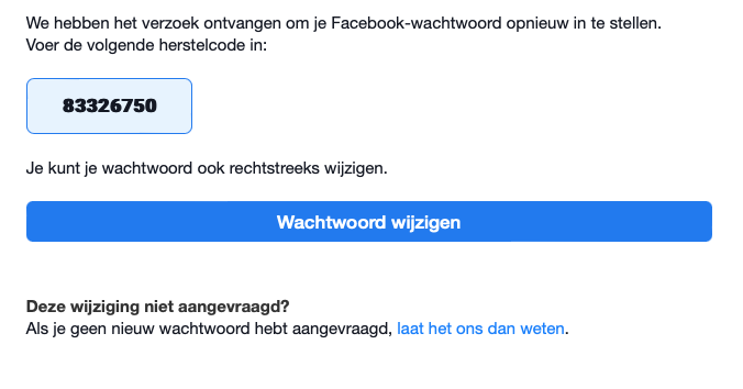 Facebook gehackt: mail herstelcode