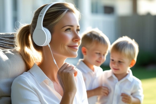 vrouw met koptelefoon money mindset hypnose vrouw met koptelefoon money mindset hypnose