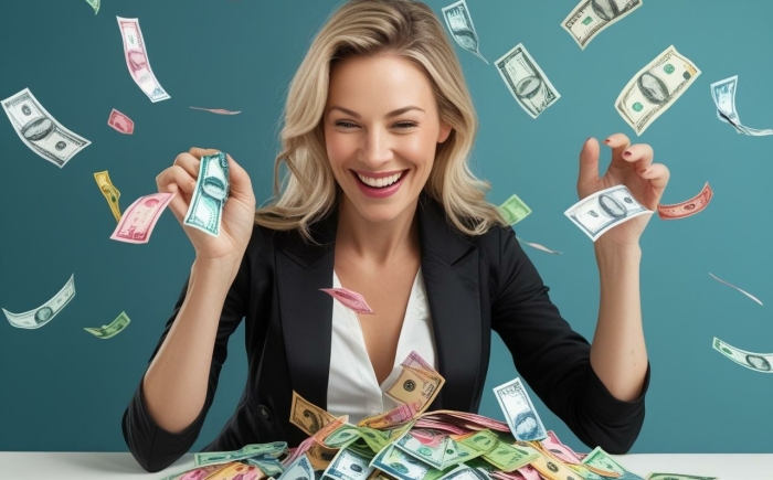 Vrouw met geld vrouw met geld