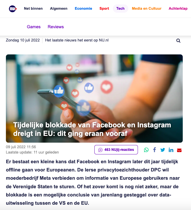 Blokkade facebook instagram EU