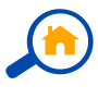 kleine variant logo met vergrootglas en huis
