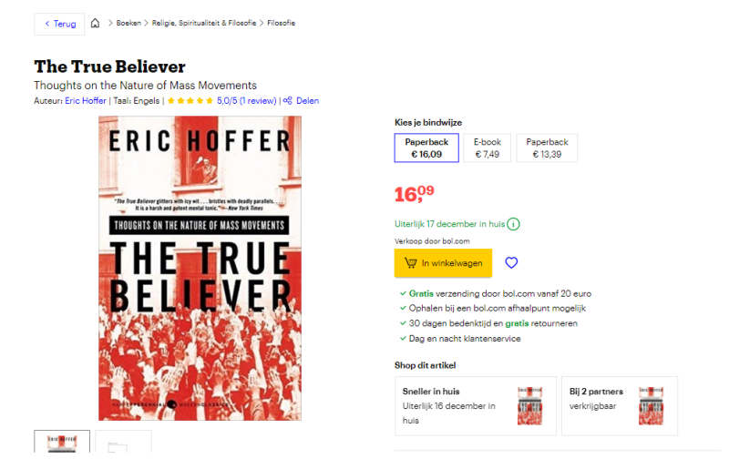 Een van de beste online marketing boeken is True Believer van Eric Hoffer. Hierin legt hij de kernfactoren uit van een massa beweging / mass movement.