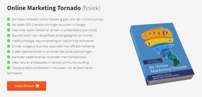 De Internet Marketing Unie schreef de Online Marketing Tornado, een online marketing boek waarin je leert hoe je een schaalbare online marketing business bouwt! IMU zette het hele kernproces uiteen voor ondernemers.