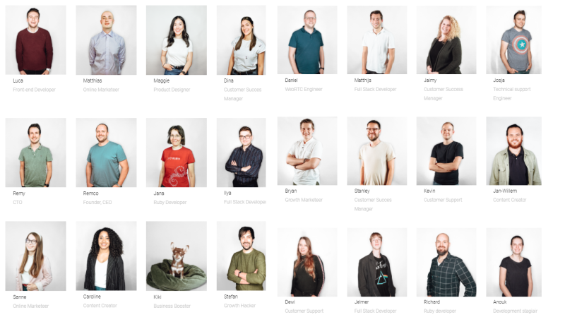 Op deze afbeelding zie je het personeel van Webinar Geek. Op het moment van schrijven werken er 24 personen voor het Webinar Platform!