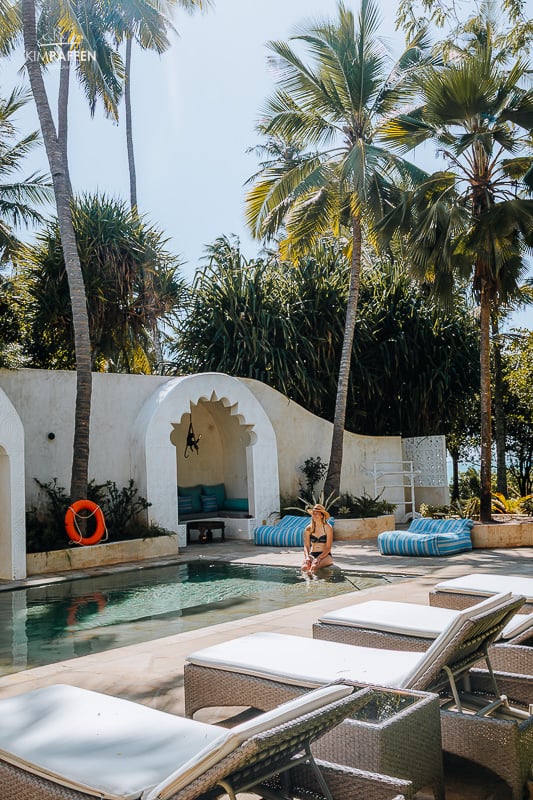 Relaxing at the pool of private beach villa in Diani Beach
