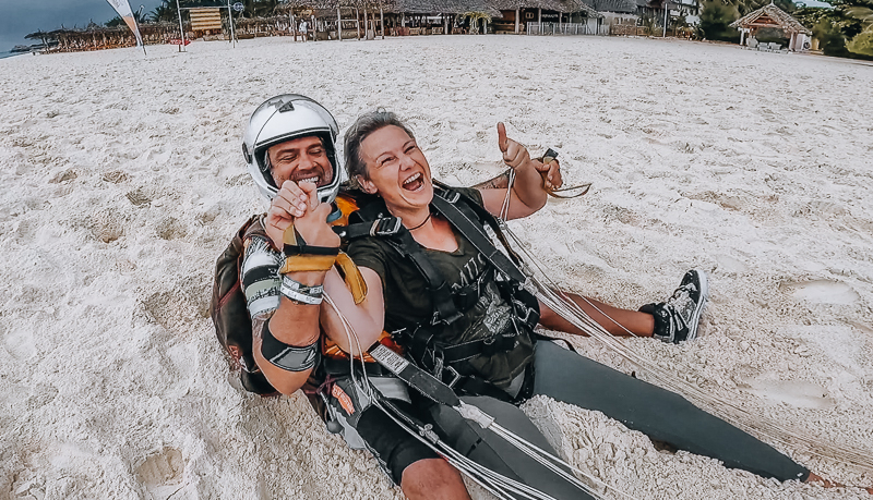 Landing on the Beach after Skydive in Zanzibar