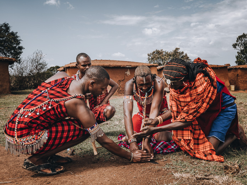 Maasai making fire in Maasai Village