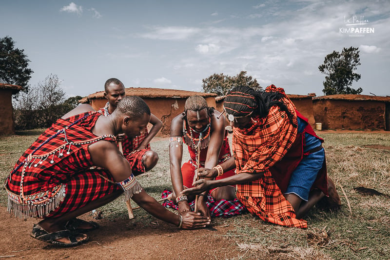Maasai making fire in Maasai Village