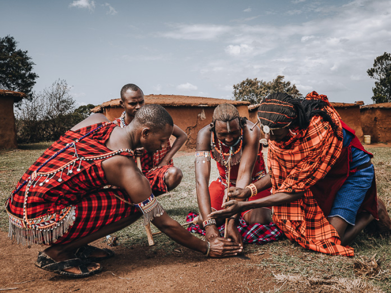 Maasai making fire in Maasai Village