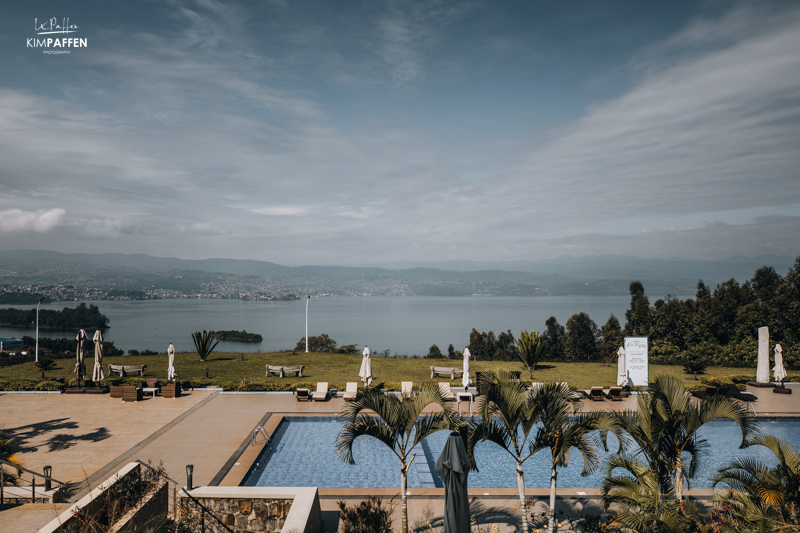 Hotel with swimming pool at lake Kivu