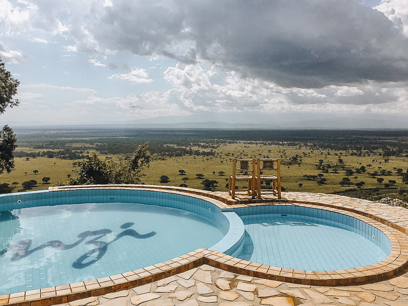 Pool view Enganzi Lodge Queen Elizabeth Uganda