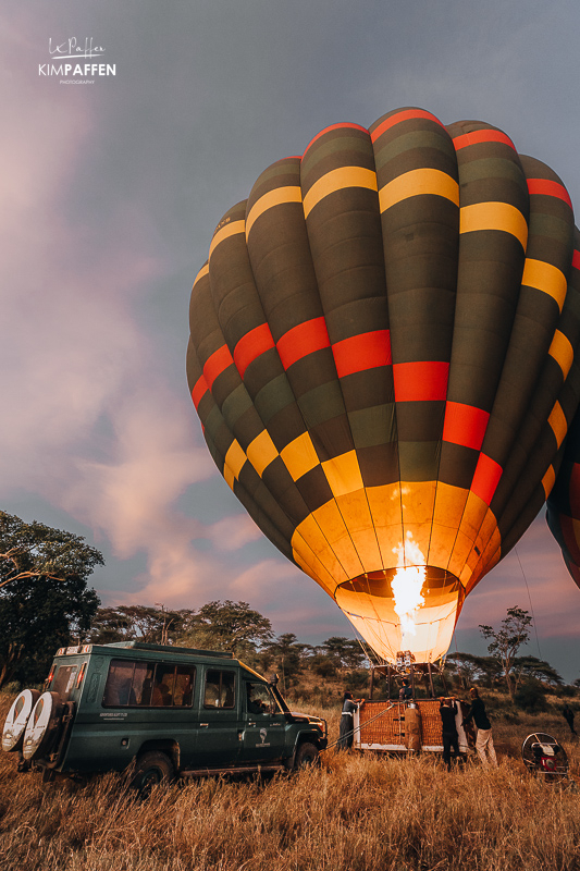 Heating the hot air balloon in Serengeti