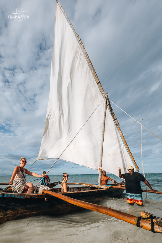Sitting on a Traditional Wooden Dhow Boat for snorkeling excursion at Diani Beach Kenya