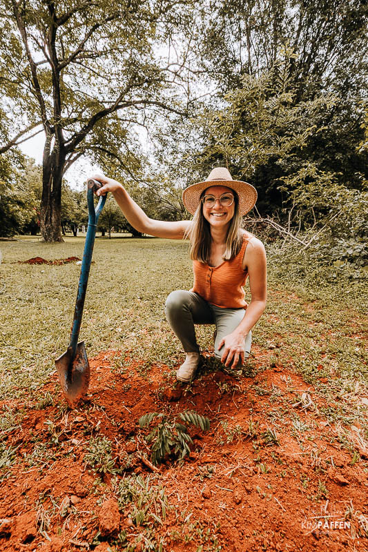 Tessa planting a tree in the garden of Serena Safari Lodge Tsavo West Kenya