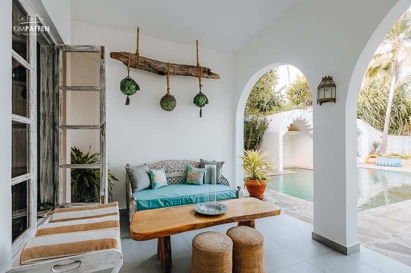 Natural materials and eco features inside the villa