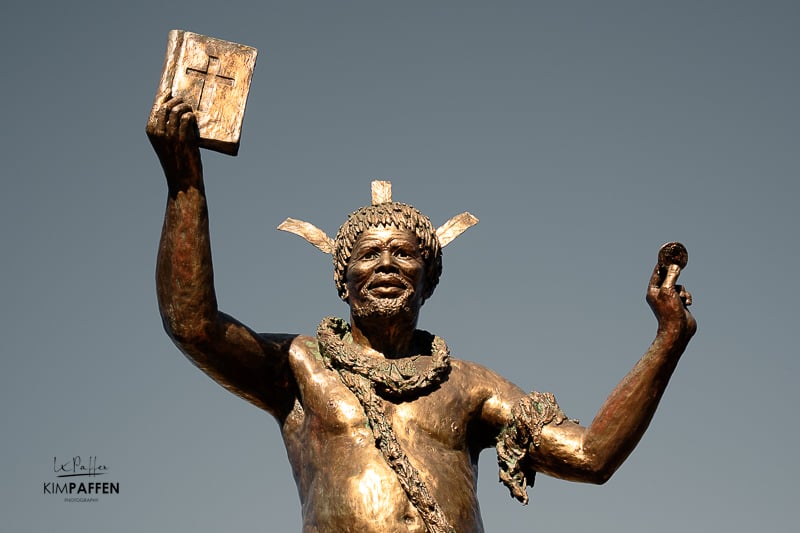 Manzini CIty Tour Eswatini includes King Somhlolo Park with the golden statue of King Sobhuza I