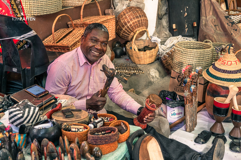 Swazi craft market in Mbabane for souvenir shopping of handmade Swazi products