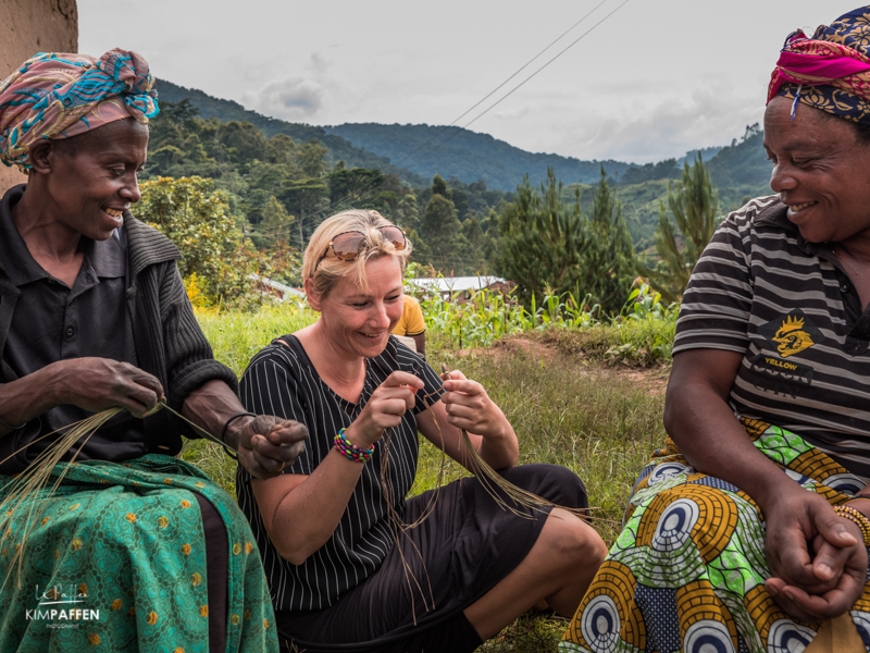 Learning how to weave at the women group in the Rushaga Area near Bwindi Impenetrable Forest National Park