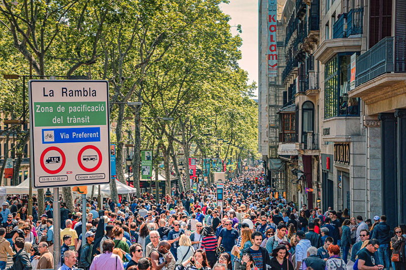 Overcrowded La Rambla in Barcelona