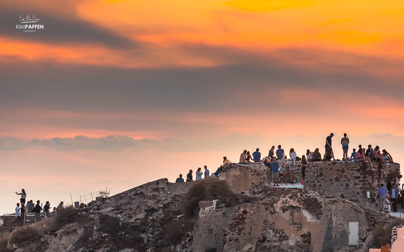 Overcrowded in Santorini because of famous sunset in Oia from Oia Castle