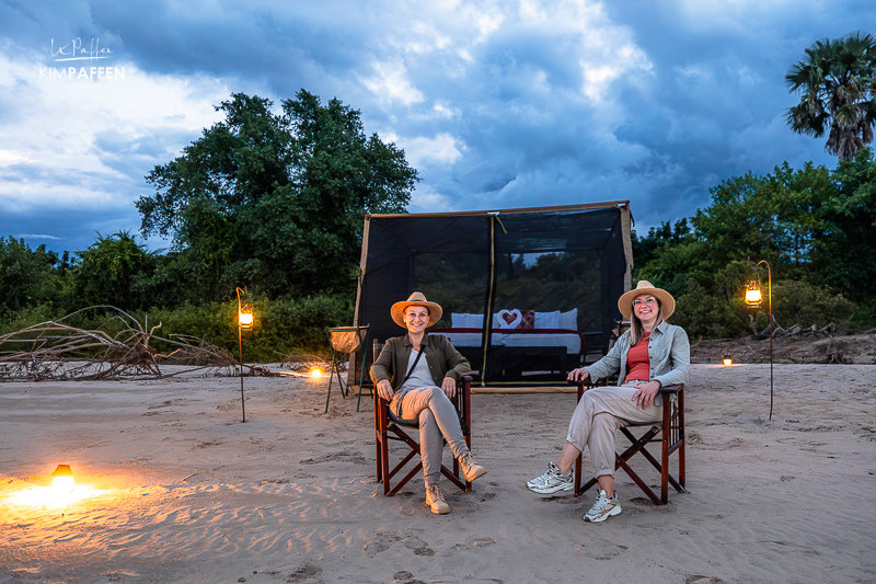 Fly-camp on a sandbank along the Rufiji River in Nyerere National Park, under a full night sky