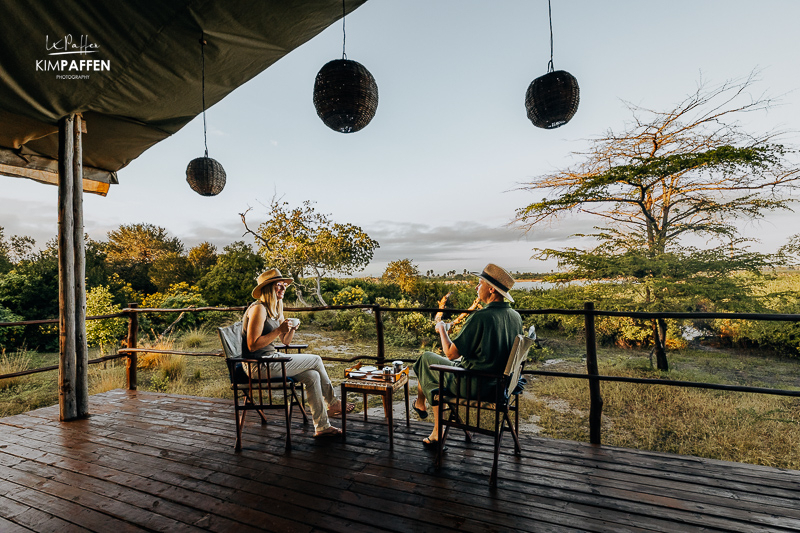 Private balcony of our raised tent at Selous Impala Camp, Nyerere, at sunrise
