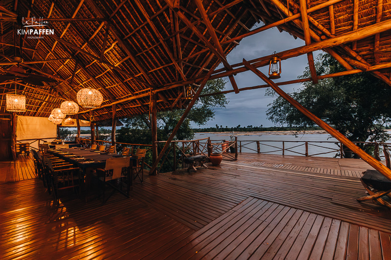 Selous Impala Camp on the Rufiji River, with a spacious raised tent overlooking the water