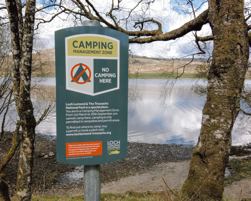 Camping management zones langs Rob Roy Way
