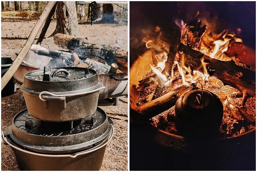 Koken op het kampvuur kampvuur-koken