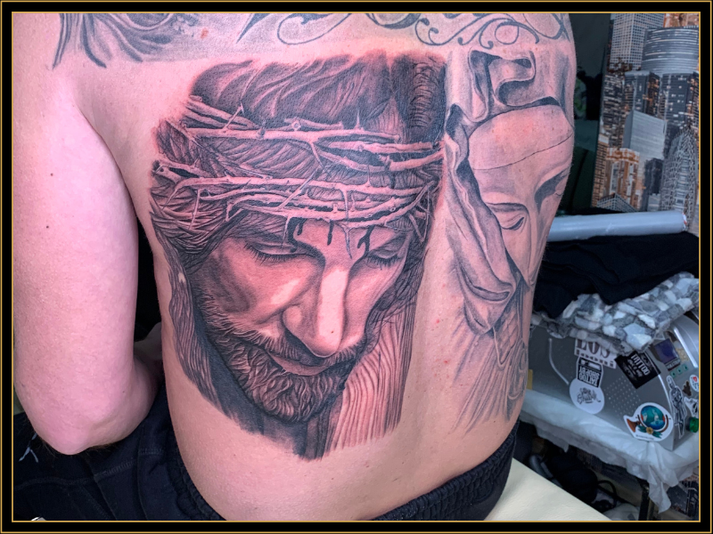 Realism Jesus and Mary Tattoo