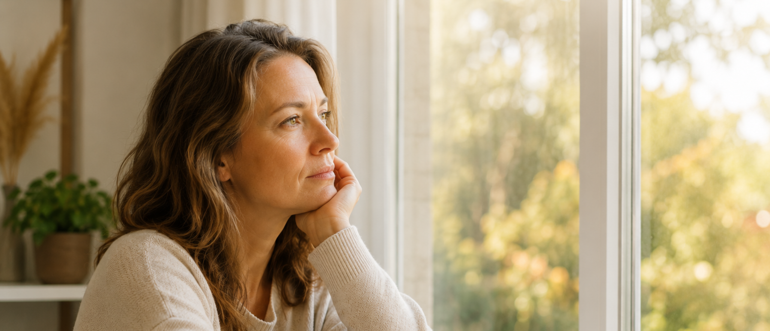 Vrouw kijkt uit raam Vrouw kijkt uit raam