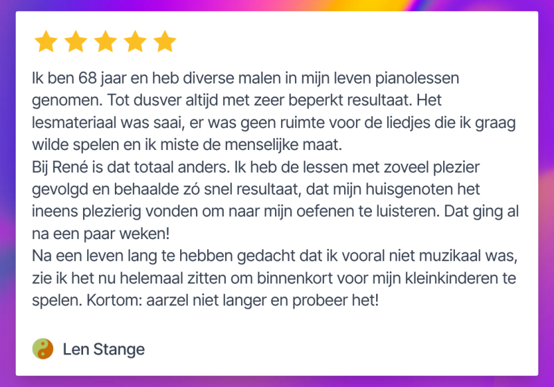 De Piano Succespad Methode van René Knops is ideaal voor 50-plussers
