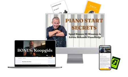 De Piano Start Secrets methode waarmee volwassenen snel hun eerste bekende liedje leren spelen.