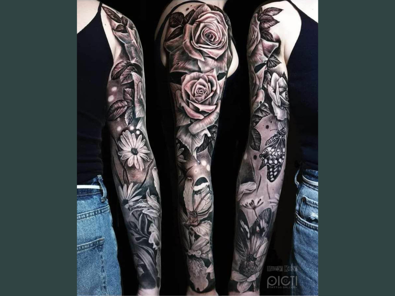 Bloemen tattoo black&grey