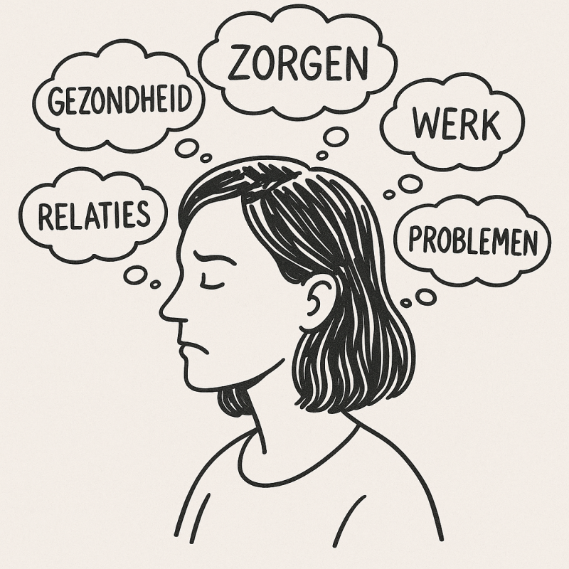 Symbolische weergave van een hoofd vol piekergedachten